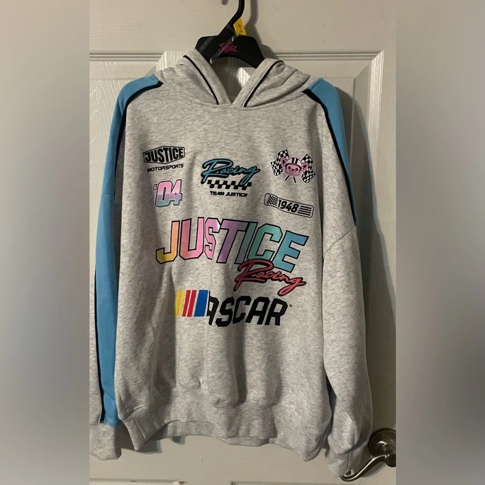 Justice x NASCAR Racing Hoodie Girls L (12/14) NWT Colorblock Fleece Pullover